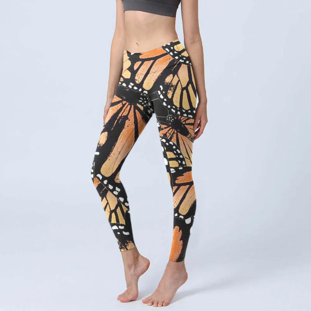 High Waisted Yoga Pants Leggings for Women Bamboo Print Workout Tights Non-See Through Gym Fitness Running Athletic Wear