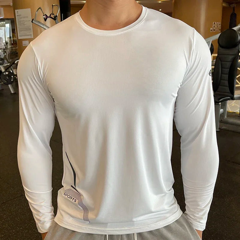 Men Fitness Compression Sport Shirt High Quality Running Long Sleeve Upper Clothing Crew Neck Sweatshirt Male Rash Guard Wicking