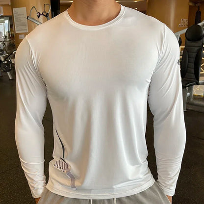 Men Fitness Compression Sport Shirt High Quality Running Long Sleeve Upper Clothing Crew Neck Sweatshirt Male Rash Guard Wicking