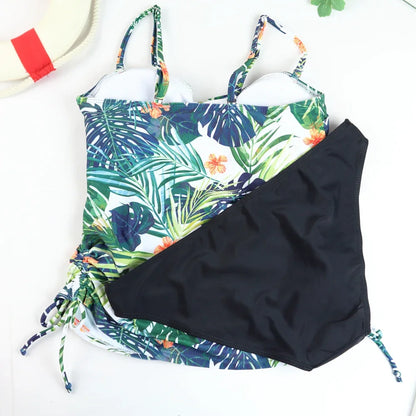 2 Piece Women Tankini Swimsuit Female Swimwear Tankini Bikini Set Swimming Suit Tankini Retro Beachwear