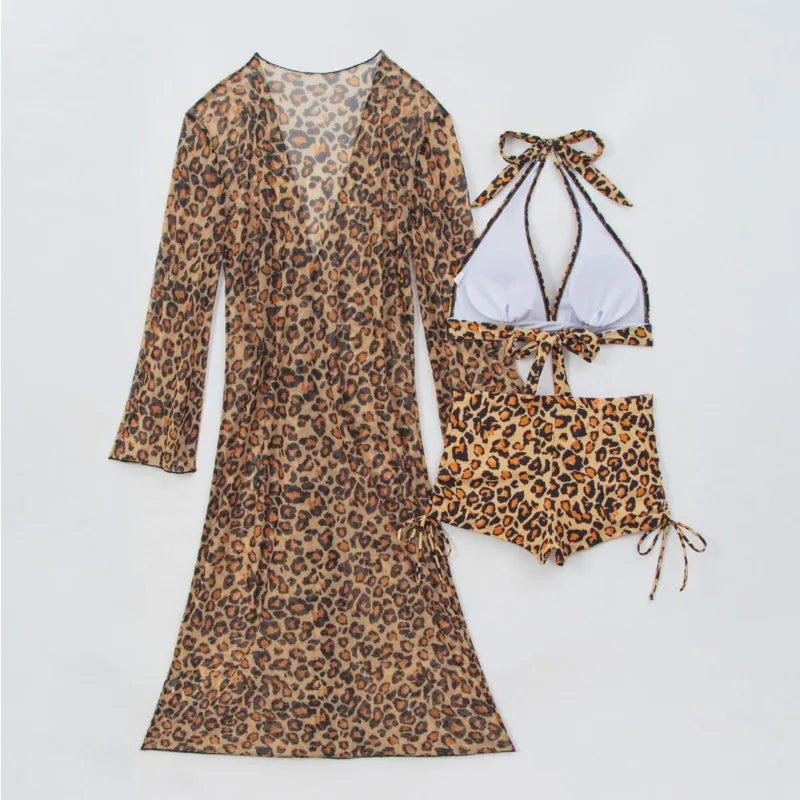Leopard Bikinis Female Swimsuits Women Three-Piece Swimwear Beach Swim Wear Bathing Suits Brazilian Bikini Set Pool Bather