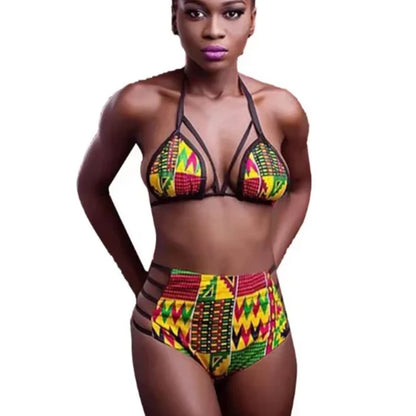 Bikini Women Swimsuit Swimwear High Waist Multi-rope Hollow Print Bikinis Set Bathing Suit Bikini Brasileno Taille Haute