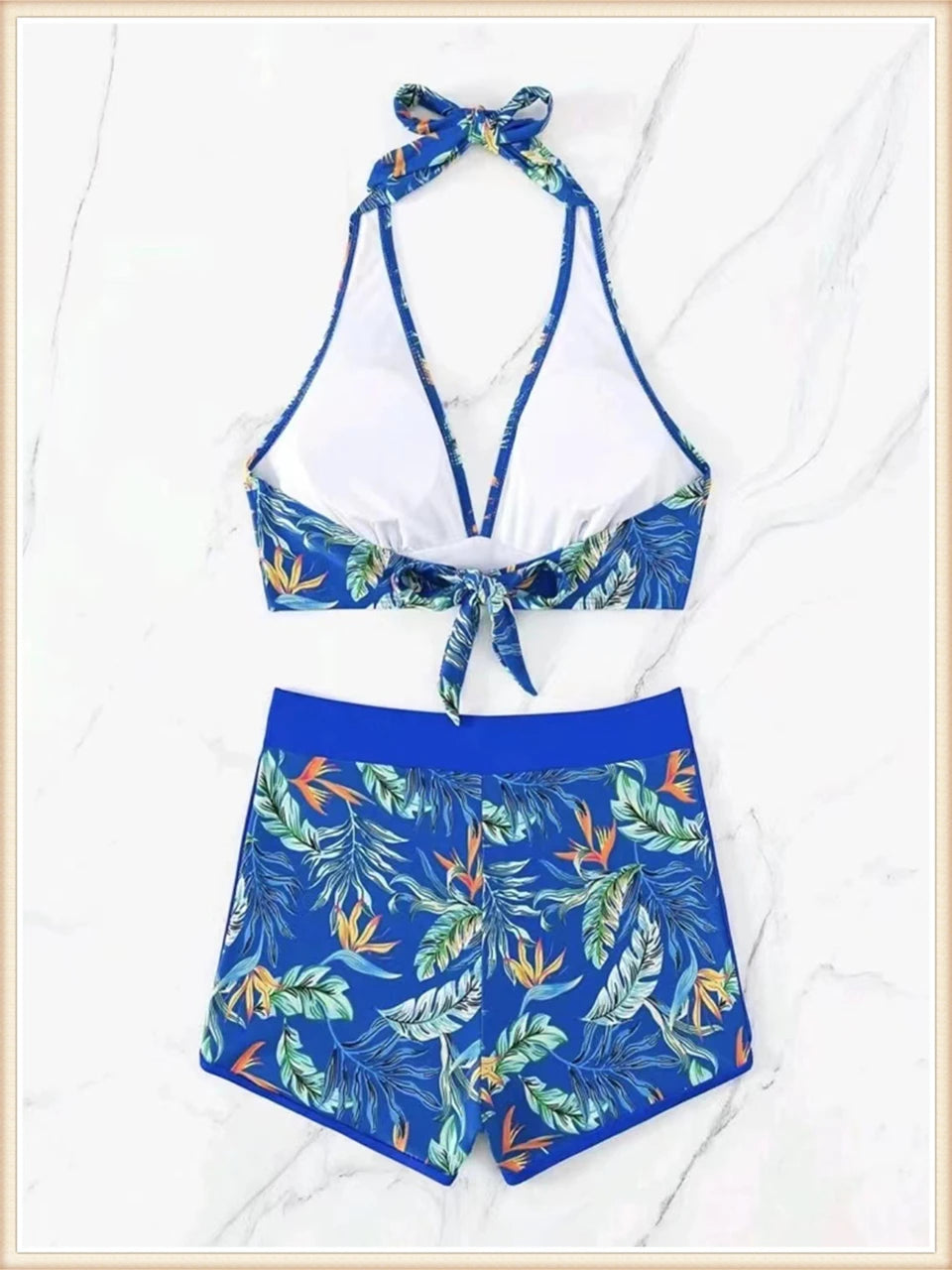 Halter Bikini Women High Waist Swimwear Female Swimsuit Leaf Printed Beachwear Bathing Swimming Suit Summer Beachwear