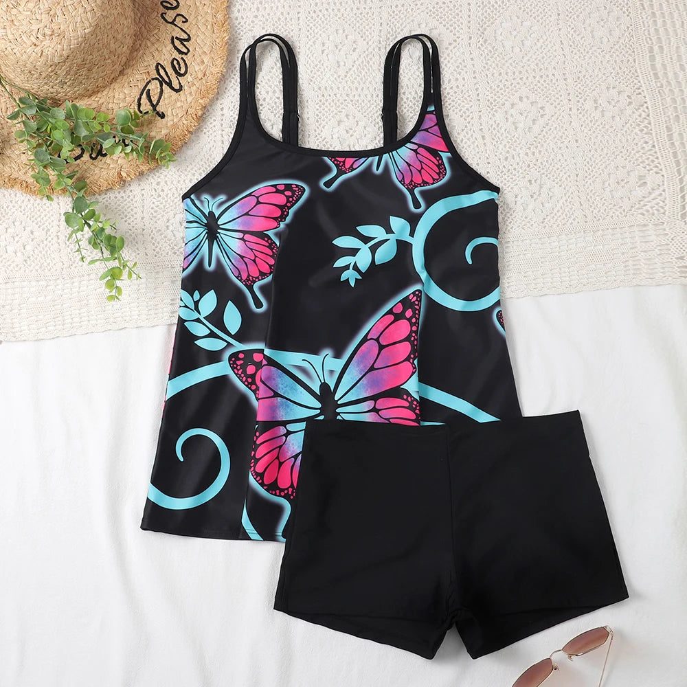 Printed Tankini High Waist Strappy Swimsuit Women Two Pieces Swimwear Female Bathers Swimming Bathing Swimming Swim Suit