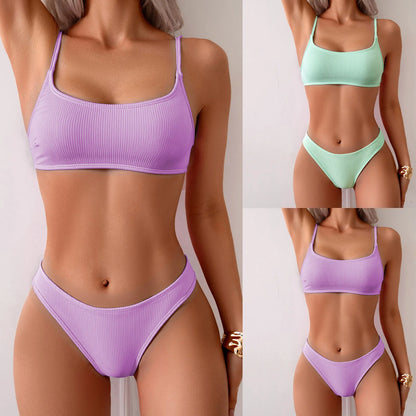 Summer Ribbed Bikini Sets Women Swimwear 2 Pieces Set Push-Up Swimsuits Beach Wear Female Bathing Suits Brazilian Tankini