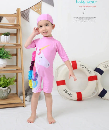 UV Baby Boy Swimsuit One Piece Swimming Jumpsuit Ruffles Bathing Suit SPF 50 Long Sleeve Kids Swimwear for Girls 1-7 Years