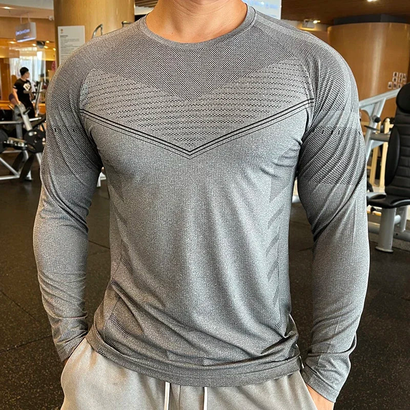 Men Fitness Compression Sport Shirt High Quality Running Long Sleeve Upper Clothing Crew Neck Sweatshirt Male Rash Guard Wicking