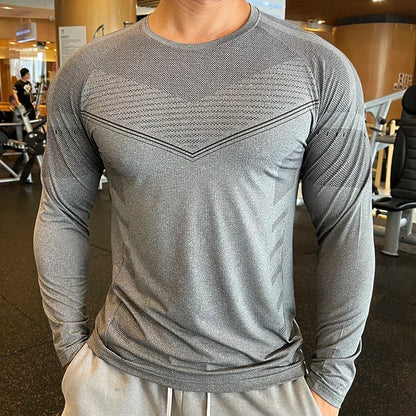 Men Fitness Compression Sport Shirt High Quality Running Long Sleeve Upper Clothing Crew Neck Sweatshirt Male Rash Guard Wicking
