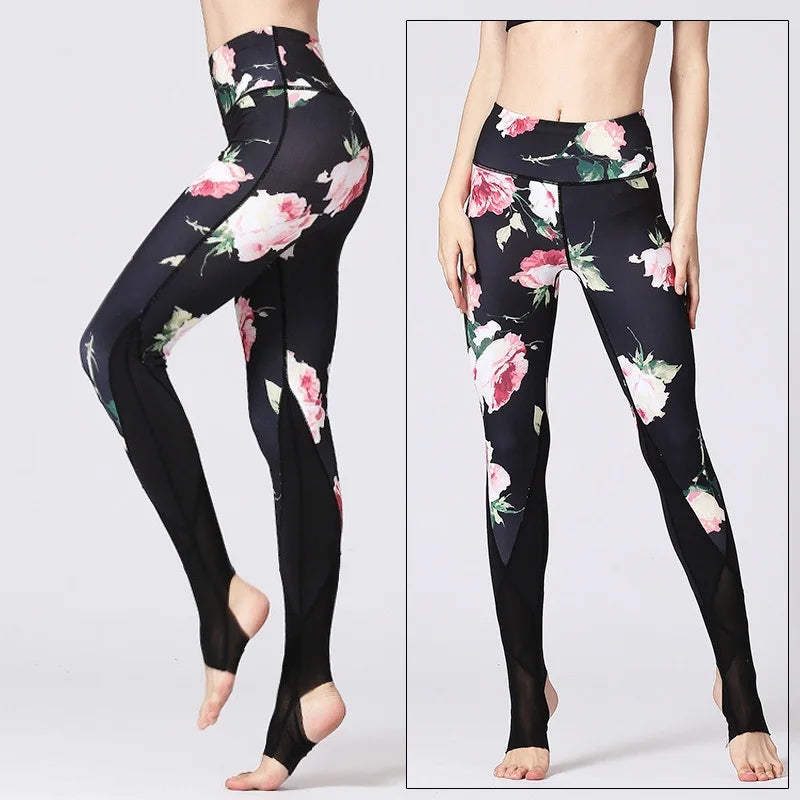 Yoga Pants Women High Waist Trainer Sports Leggings Long Tights Floral Push Up Running Trouser Workout Tummy Control