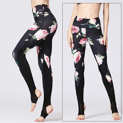 Yoga Pants Women High Waist Trainer Sports Leggings Long Tights Floral Push Up Running Trouser Workout Tummy Control