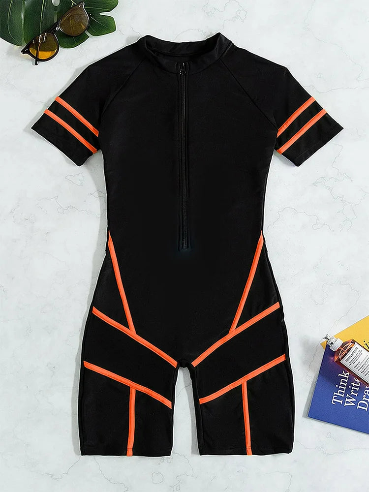 Solid Short Sleeve Swimwear Women Hollow Mesh Push Up One Piece Swimsuit Monokini Summer Beach Bathing Suit