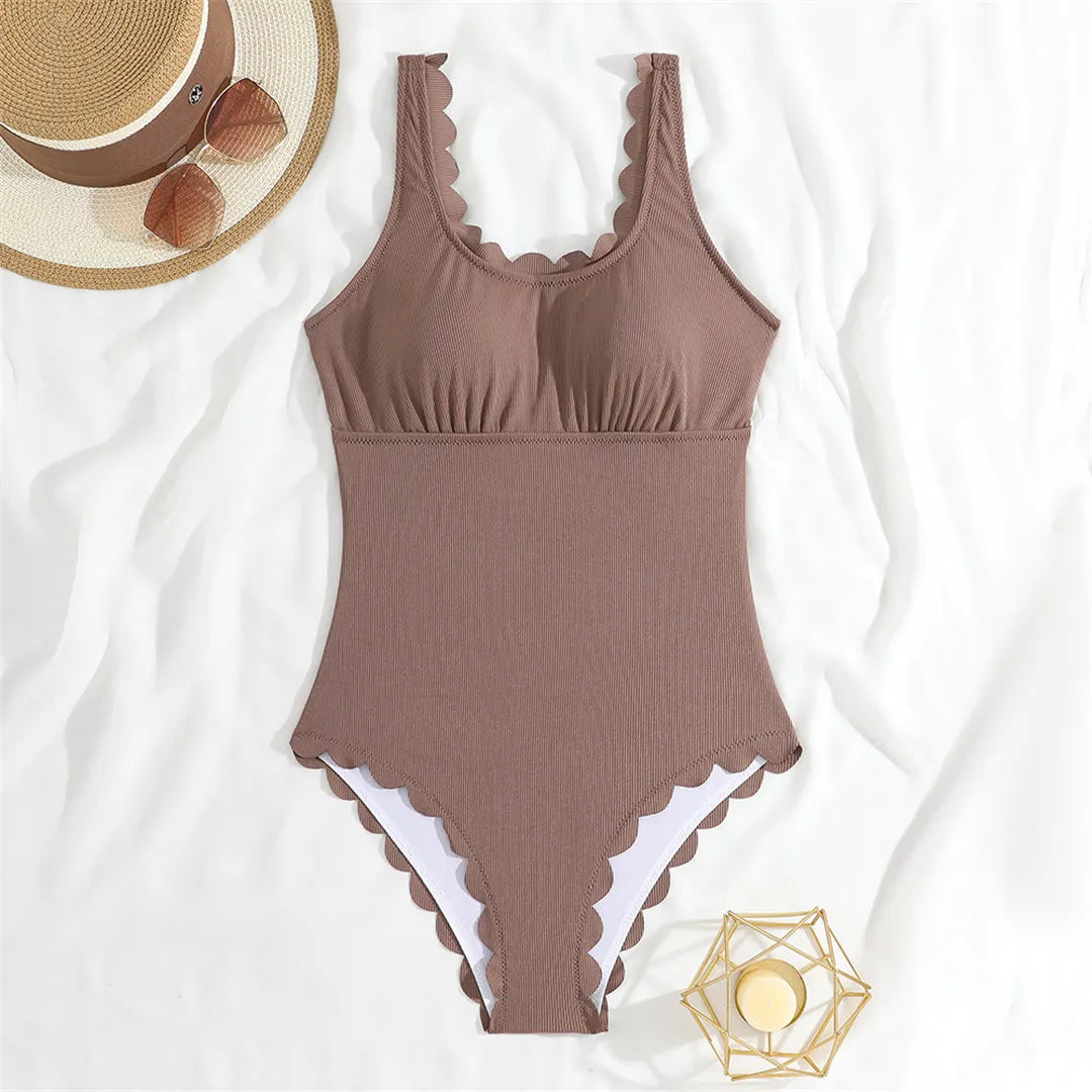 S - XXL 11 Colors Ribbed Frilled Women Swimwear One Piece Swimsuit Female Backless High Leg Cut Bather Bathing Suit Swim