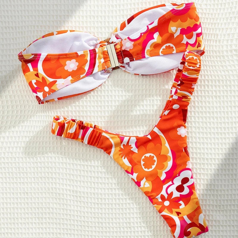 Micro Bikini Push Up Women Swimsuit Fashion Print Bikini Set Split Swimwear Summer Beachwear Lady Bathing Suit 2 Piece