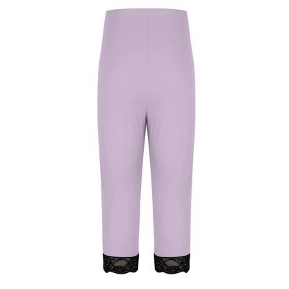 Plus size yoga pants women's fashion large solid color lace splicing bottom pants with elastic waist sports cropped pants