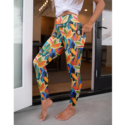 High Waist Women's Fitness Leggings 3D Digital Print Sexy Pocket Elastic Pants Fashionable Gym Trousers