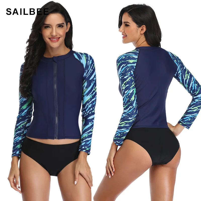 Women Long Sleeve Zipper Rash guard Shirt Swimsuit Swimwear Surfing Top Rash Guard UPF50+ Running Shirt Biking Shirt