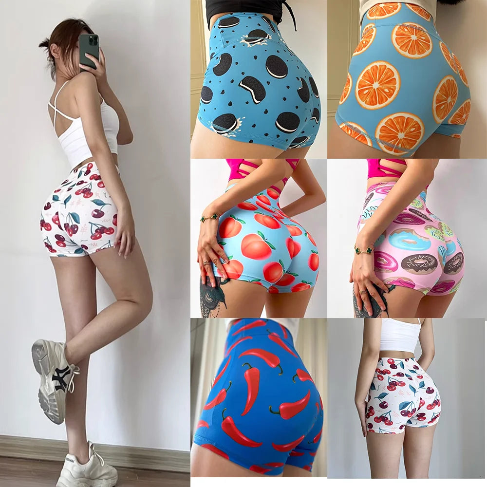 Lightweight Second-Skin Biker Shorts - High Waist Booty Lift Patterned Gym Shorts for Summer Workouts