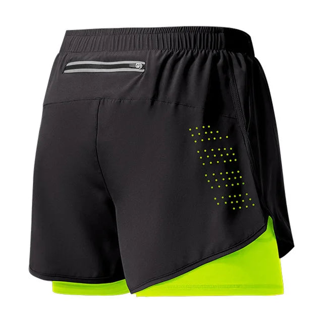 Men's Running Shorts Quick-drying Fitness Black Double Layer Shorts Men Sport Workout Training Bodybuilding Short Pants