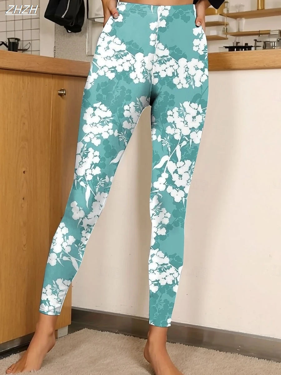 Women's Leggings Floral Graphic Pants Trousers Polyester Spandex Stretch Elastic Waist ,Control Fall Winter Streetwear