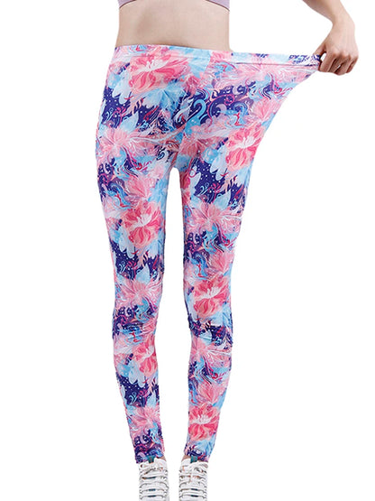 Floral Fashion Women Leggings Beautiful Leaf Floral Printing High Waist Jeggings Stretch Pant