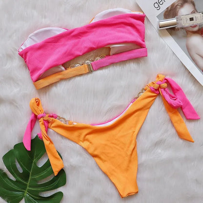 Bikinis Swimsuits With Big Rhinestones Swimwear Female Push Up Bikini Summer Beachwear Swim Bathing Suits Women Bather