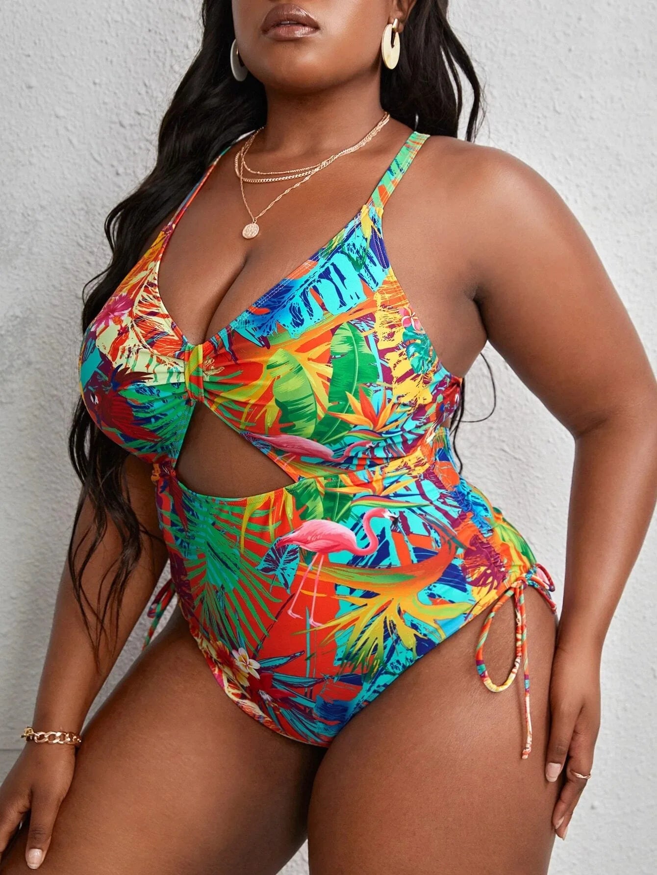 Strapped Plus Size Swimwear Women Back Cross Hollow Large One Piece Swimsuit Summer Beach Big Bathing Suit