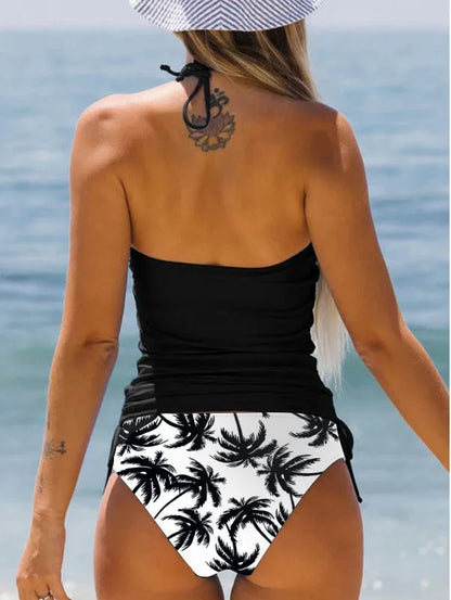 Summer Fashion Casual Vacation Swimsuit Women's Seaside Sunset Dusk Printed Bikini Two Piece Set S-6XL