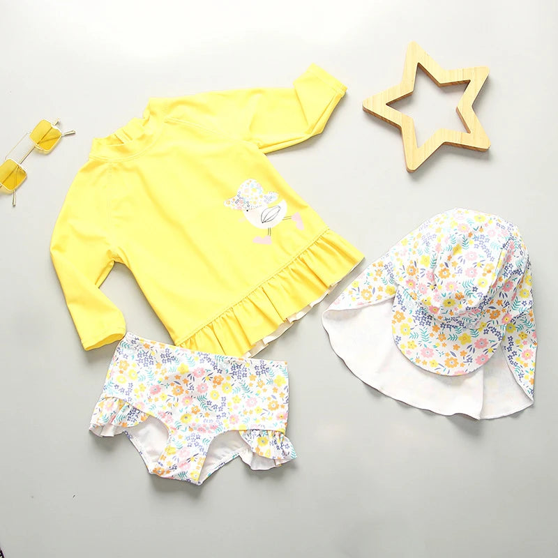 Swimsuit Girl UPF50 UV Protection Children‘s Swimwear Long Sleeve Cute Bathing Suit Kids Beach Rash Guard Swimming Surfing Suit