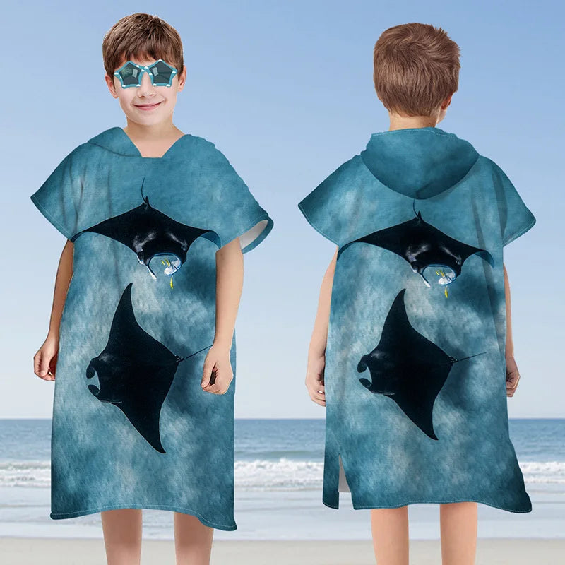 Beach Towel for Boys Girls Hooded Bath Towel Wrap Toddler Pool Towel with Hood Microfiber Absorbent Sweat-absorbent Swim Robe