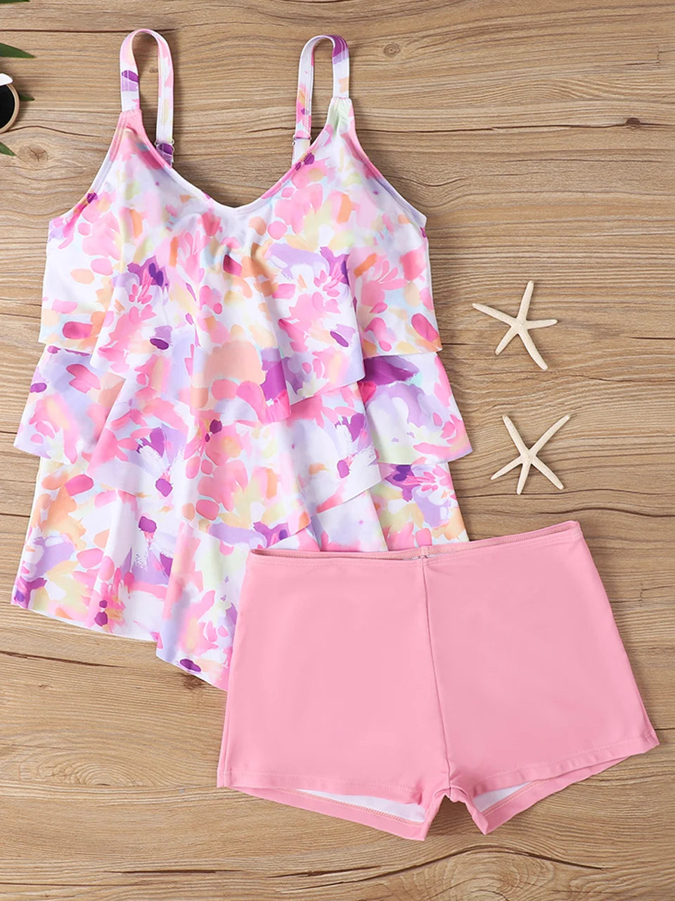 2 Pieces Patchwork Tankini Swimwear With Shorts Women Shoulder Strap Swimsuit Sport Beachwear Summer Female Swimming Suit