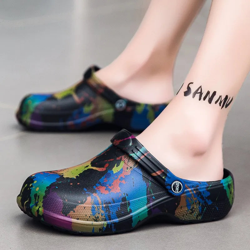 Summer Clogs Sandals For Men Soft EVA Waterproof Garden Shoes Fashion Printing Beach Slippers Soft Comfort House Slides