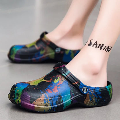 Summer Clogs Sandals For Men Soft EVA Waterproof Garden Shoes Fashion Printing Beach Slippers Soft Comfort House Slides