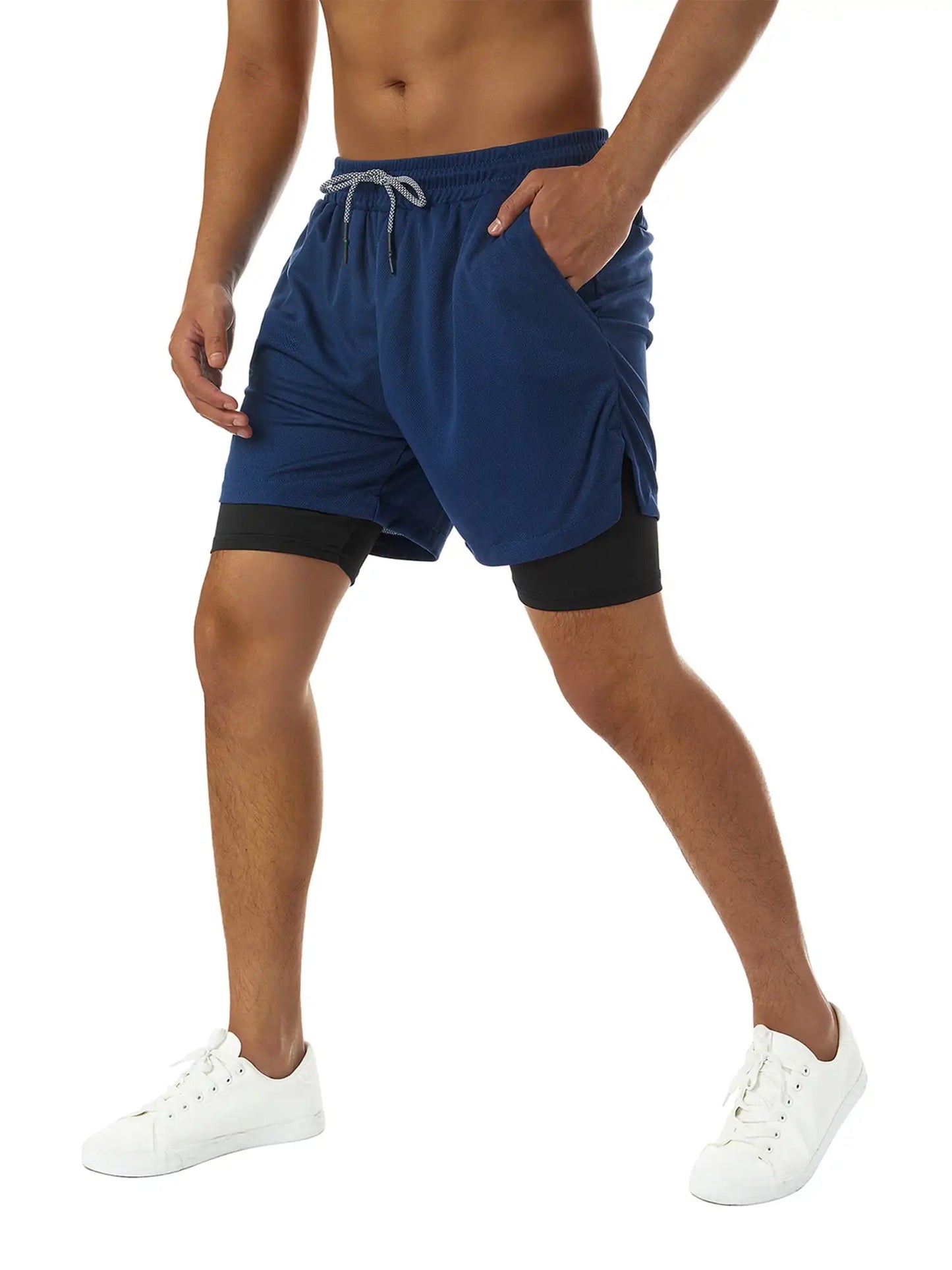 Men's Compression Shorts 2-in-1 Double Layer Beach Shorts Gym Fitness Running Quick Dry Short Pants Summer Print Sportswear