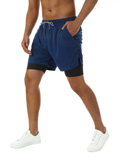 Men's Compression Shorts 2-in-1 Double Layer Beach Shorts Gym Fitness Running Quick Dry Short Pants Summer Print Sportswear