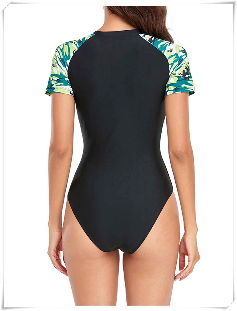 Short Sleeve Zipper One Piece Swimsuit Zebra Print Swimwear Women Diving Clothes Surfing Beachwear Bathing Swimming Suit