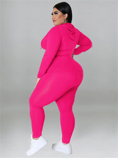 Wmstar Plus Size Two Piece Outfits Women Hoodies Sweatsuit Leggings Pants Sets Solid Stretch Matching