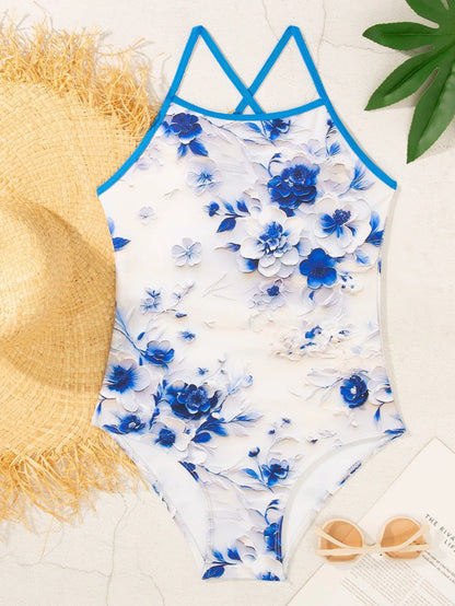 Racing swimsuit women's hot spring swimming pool print one-piece swimsuit nylon high elastic bikini