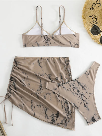 Ring Link 3 Piece Triangle Bikini String Skirt Swimsuit Women Swimwear Female Bather Bathing Swimming Swim Suit Beachwear