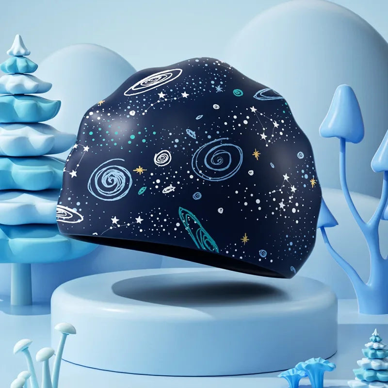 Printed Swim Caps for Kids Large Size Comfortable Silicone Swimming Caps Boys Ear Protection Swim Cap Swimming Pool Accessories