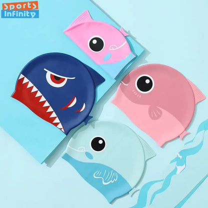 Cartoon Cute Fish Shark Silicone Swimming Cap for Children Protect Ears Swim Hat for Boys Girls Kids Swimming Pool Accessories