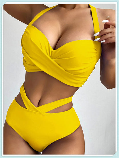 Halter High Waist Bikini Women Tie Dye Swimsuit Push Up Swimwear Female Printed Bathing Suit Lace Up Back Beachwear