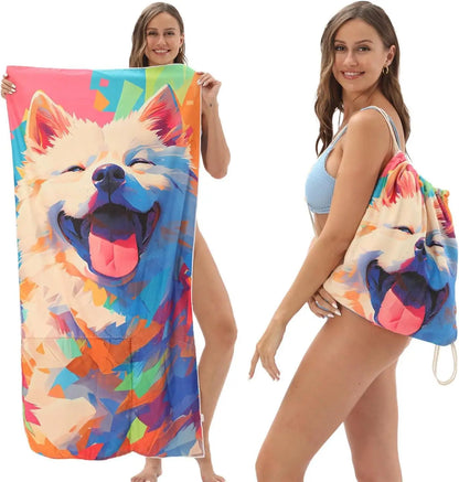 Microfiber Extra Large Lightweight Sand 2 in 1 Beach Towel Foldable Into Storage Bag 140x70cm Towel Travel Swimming