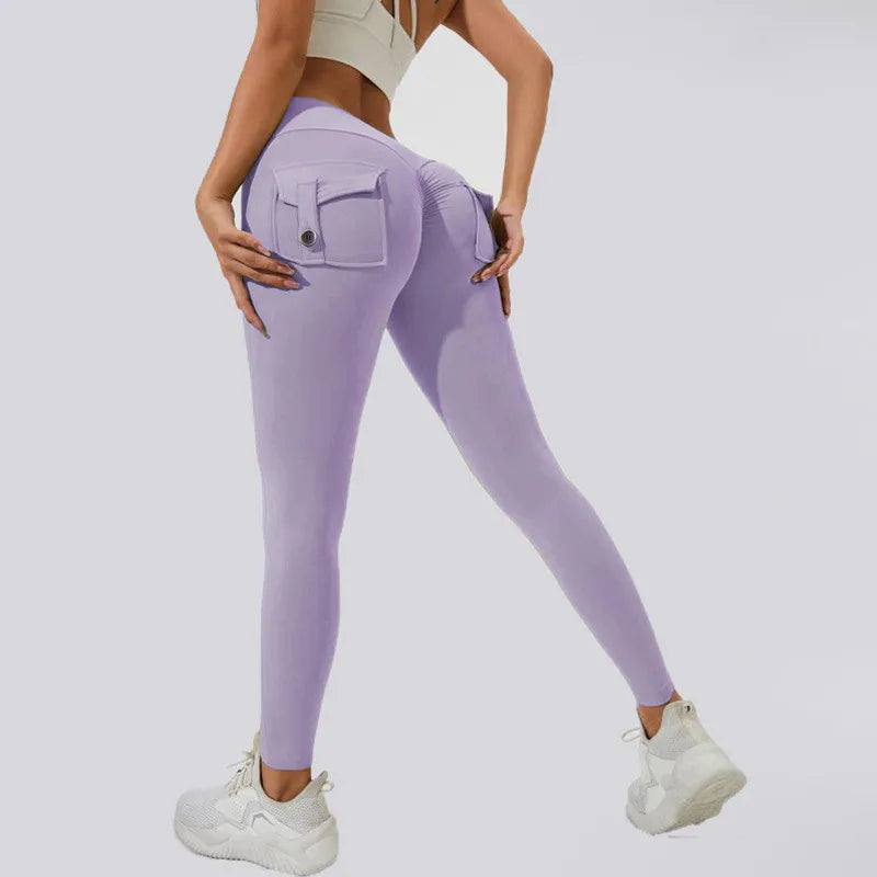 Scrunch Women Button Booty Pocket Sports Yoga Shorts Cycling Jogging Fitness High Waist Squat Proof Gym Active Leggings