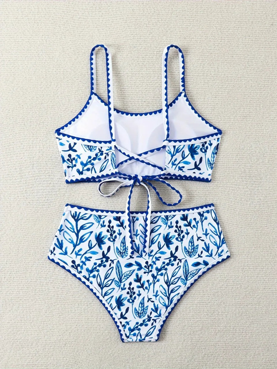 Strappy Bikinis Printed Triangle Swimwear Female Stitch Detail Swimsuit Women Bather Bathing Swimming Suit Beachwear