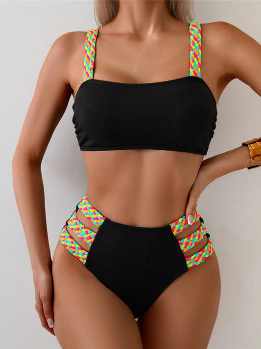 S - XL Splicing Cut Out High Waist Bikini Female Swimsuit Women Swimwear Two-pieces Bikini set Bather Bathing Suit Swim