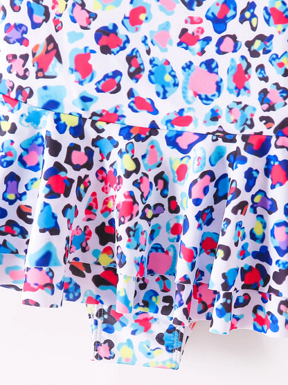 Skirted Swimsuit Briefs Swimming Suit Kids Girls Summer Clothes Sleeveless Swimsuit All-Over Print Layers Hem Beach Swimwear