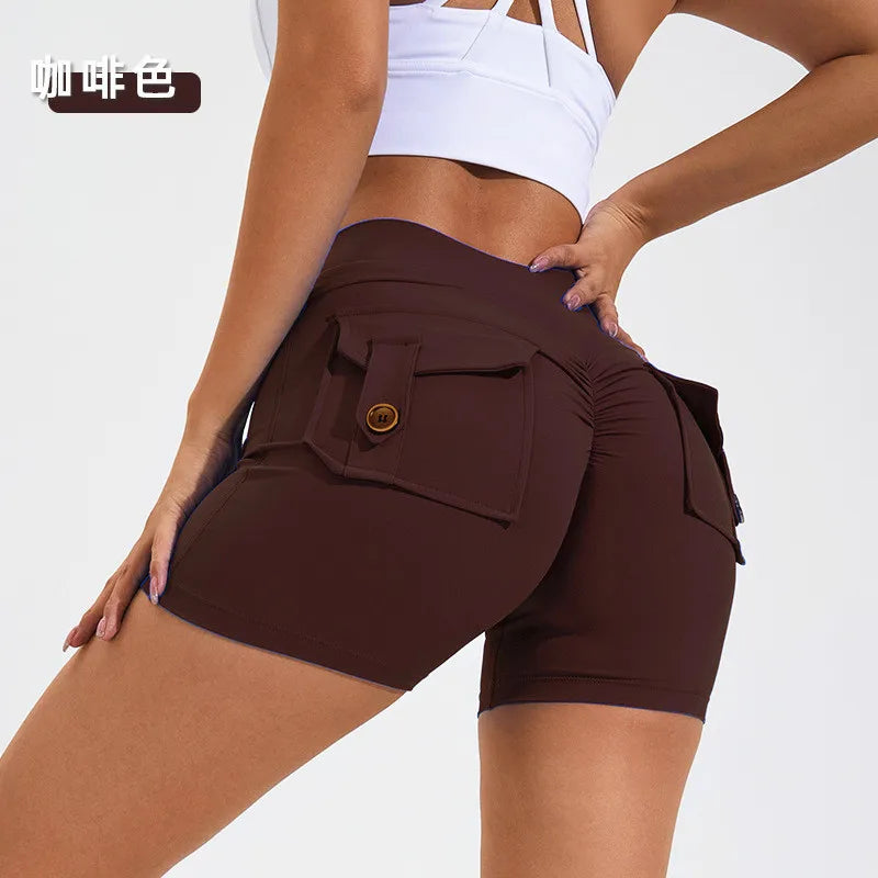 S-XL Nylon Women Scrunch Button Booty Sports Yoga Shorts Cycling Jogging Fitness High Waist Squat Proof Gym Active Leggings