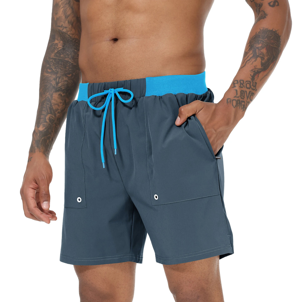 Men's Swim Trunks Quick Dry Swimwear Surf Swimwear with Zipper Pockets and Mesh Lining