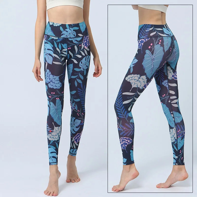 Cloud Hide Yoga Pants Sports Leggings Women High Waist Trainer Long Tights Flower Push Up Running Trouser Workout S- XL