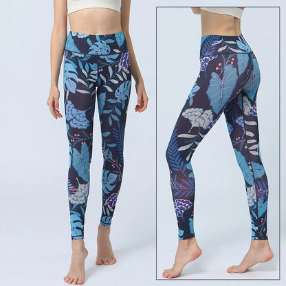 Cloud Hide Yoga Pants Sports Leggings Women High Waist Trainer Long Tights Flower Push Up Running Trouser Workout S- XL